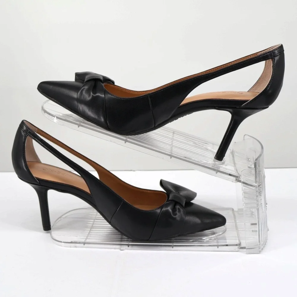 ON 34th Elayne Black Bow Pointed Toe D'Orsay Heels‎ Stiletto Pump Sz 9M